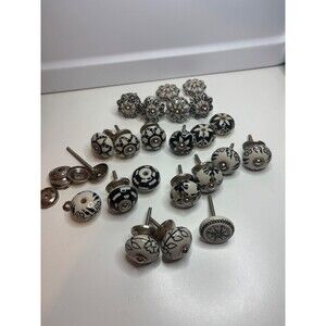 22 Assorted Cabinet Knobs - Black & White Cream Mix Designed Black and White